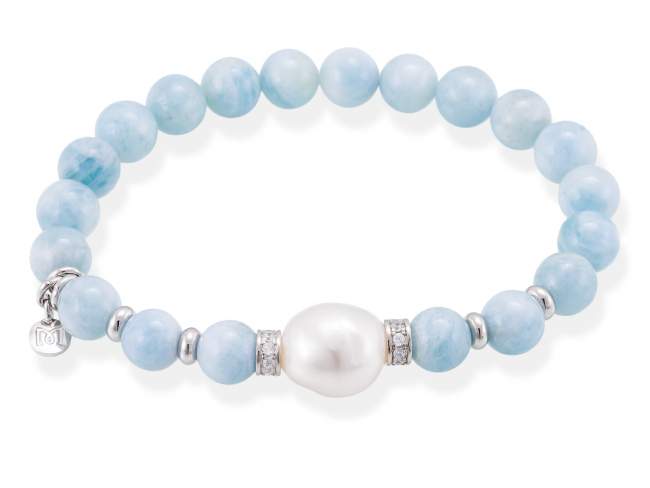 Bracelet AQUA Pearl in silver de Marina Garcia Joyas en plata Bracelet in rhodium plated 925 sterling silver with white cubic zirconia, faceted aquamarine and freshwater cultured pearl. (wrist size: 18 cm.)