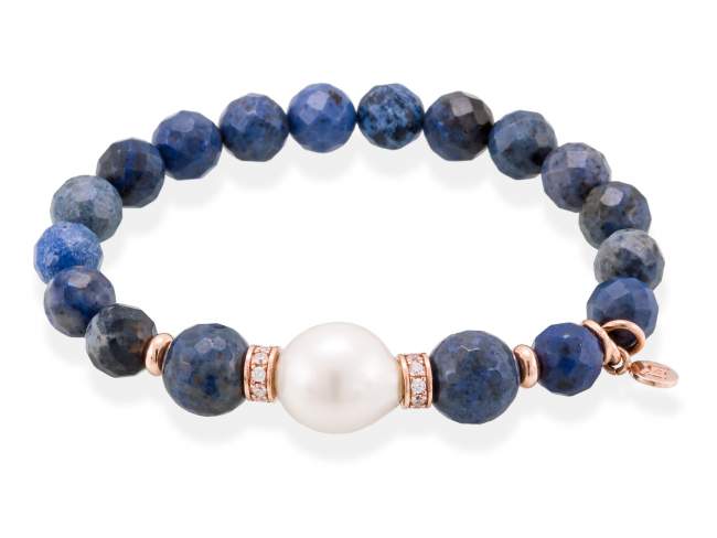 Bracelet CHAKRA Blue in rose silver de Marina Garcia Joyas en plata Bracelet in 18kt rose gold plated 925 sterling silver with white cubic zirconia with dumortierite and freshwater cultured pearl. (wrist size: 18 cm.)