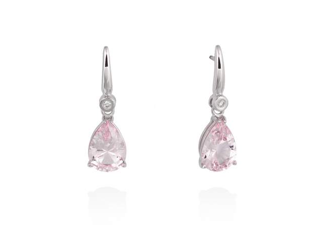 Earrings TUA Pink de Marina Garcia Joyas en plata Earrings in rodhium plated 18kt white gold with 2 diamonds carat total weight 0.03  (Color: Top Wesselton (G) Clarity: SI) and synthetic stone water pink. (size: 2,3 cm.)