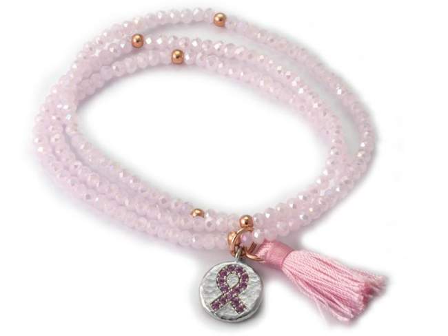 Bracelet ZEN Pink in silver de Marina Garcia Joyas en plata Bracelet in 18kt rose gold and rhodium plated 925 sterling silver with synthetic pink sapphire and faceted pink Strass glass. (length: 51 cm.)