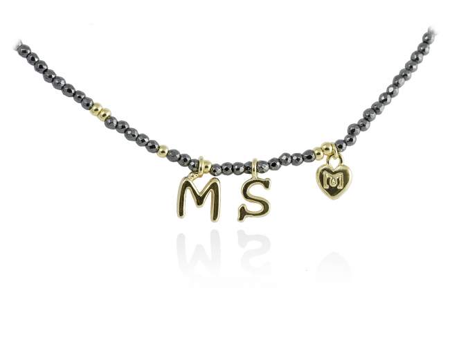 Necklace NAME Grey in golden silver de Marina Garcia Joyas en plata Necklace in 18kt yellow gold plated 925 sterling silver with hematite. (length: 40+3 cm.)