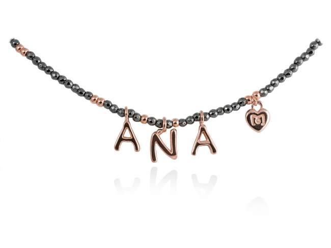 Necklace NAME Grey in rose silver de Marina Garcia Joyas en plata Necklace in 18kt rose gold plated 925 sterling silver with hematite. (length: 40+3 cm.)