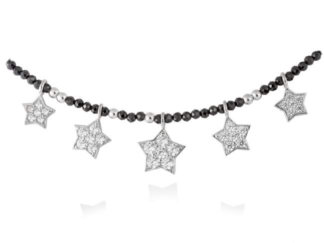 Halskette STAR Weiß in silber de Marina Garcia Joyas en plata Halskette in Silber (925) rhodiniert, Zirkonia weiß und Facettierten schwarzen Spinellen. (Länge: 40+3 cm)