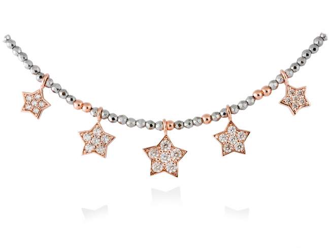 Necklace STAR White in rose silver de Marina Garcia Joyas en plata Necklace in 18kt rose gold plated 925 sterling silver, white cubic zirconia and hematite. (length: 40+3 cm.)