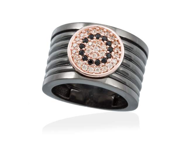 Ring FULL MOON  in black silver de Marina Garcia Joyas en plata Ring in 18kt rose gold and ruthenium plated 925 sterling silver, cognac cubic zirconia and synthetic black spinel.  