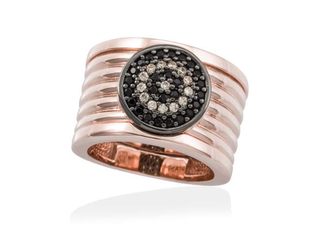 Ring FULL MOON  in rose silver de Marina Garcia Joyas en plata Ring in 18kt rose gold and ruthenium plated 925 sterling silver, cognac cubic zirconia and synthetic black spinel.  