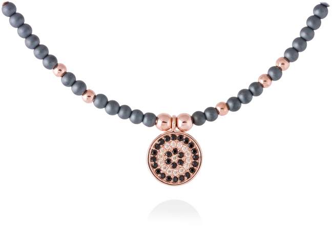 Necklace FULL MOON  in rose silver de Marina Garcia Joyas en plata Necklace in 18kt rose gold plated 925 sterling silver, cognac cubic zirconia, synthetic black spinel and hematite. (length: 42+3  cm.)
