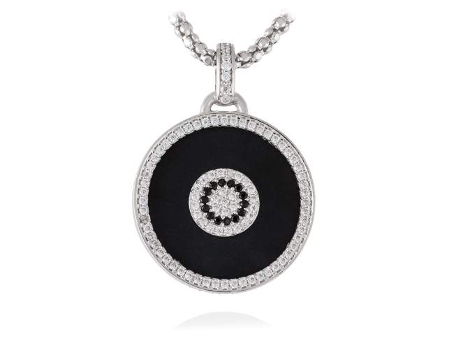Pendant FULL MOON  in silver de Marina Garcia Joyas en plata Pendant in rhodium plated 925 sterling silver, white cubic zirconia, synthetic black spinel and black onyx. (size: 4 cm.)  (Chain is not included)