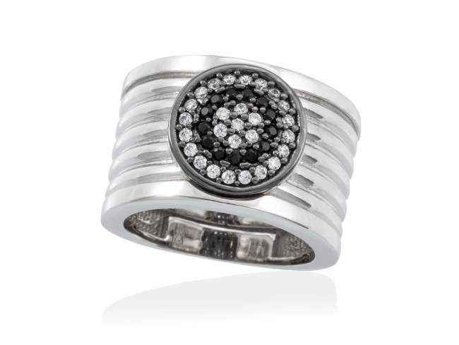 Ring FULL MOON  in silver de Marina Garcia Joyas en plata Ring in ruthenium and rhodium plated 925 sterling silver, white cubic zirconia and synthetic black spinel.  
