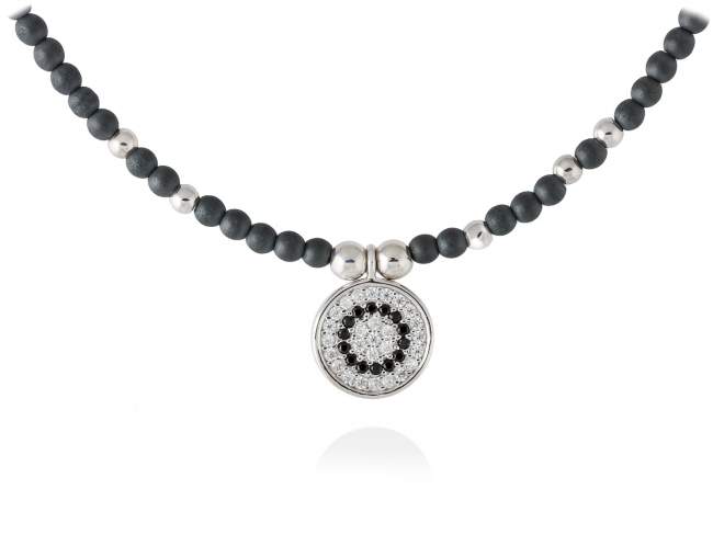 Necklace FULL MOON  in silver de Marina Garcia Joyas en plata Necklace in rhodium plated 925 sterling silver, white cubic zirconia, synthetic black spinel and hematite. (length: 42+3  cm.)