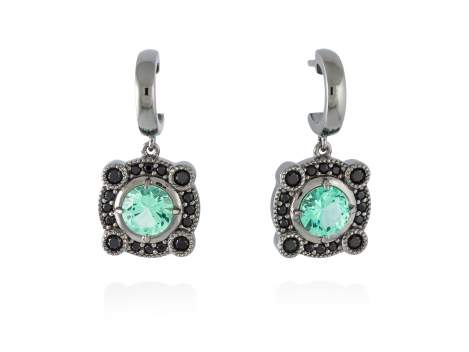 Earrings RETRO Green in black silver