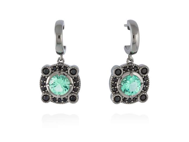 Earrings RETRO Green in black silver de Marina Garcia Joyas en plata Earrings in ruthenium plated 925 sterling silver, synthetic black spinel and synthetic stone in emerald color. (size: 2,5  cm.)