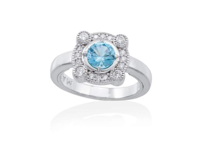 Ring RETRO Blue in silver de Marina Garcia Joyas en plata Ring in rhodium plated 925 sterling silver, white cubic zirconia and synthetic stone in aquamarine color.