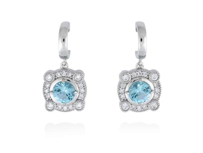 Earrings RETRO Blue in silver de Marina Garcia Joyas en plata Earrings in rhodium plated 925 sterling silver, white cubic zirconia and synthetic stone in aquamarine color. (size: 2,5  cm.)