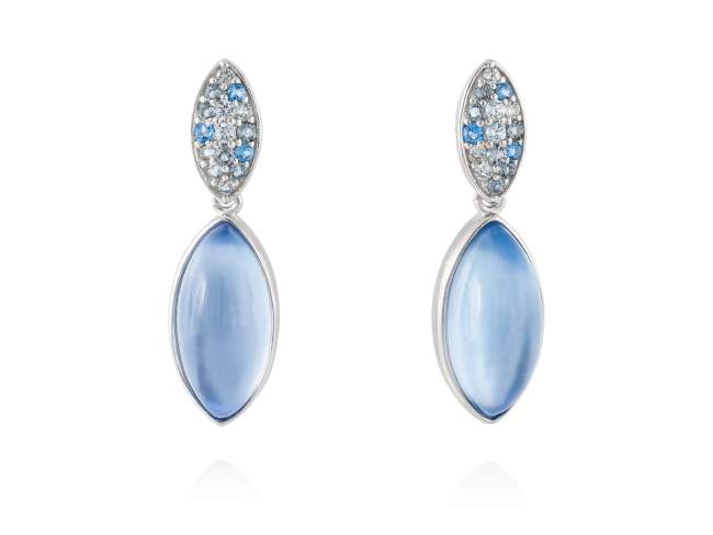 Earrings HIDRA Blue in silver de Marina Garcia Joyas en plata Earrings in rhodium plated 925 sterling silver, multicolor cubic zirconia, mother of pearl and synthetic blue saphire doublet. (size: 2,7 cm.)