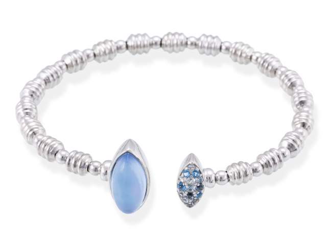 Bracelet HIDRA Blue in silver de Marina Garcia Joyas en plata Bracelet in rhodium plated 925 sterling silver, multicolor cubic zirconia, mother of pearl and synthetic blue saphire doublet.  (wrist size: 17,5 cm.)