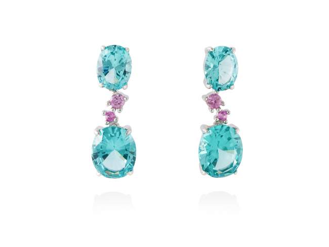 Earrings NIAGARA Paraiba in silver de Marina Garcia Joyas en plata Earrings in rhodium plated 925 sterling silver, synthetic pink sapphire and synthetic stone in paraiba color. (size: 2,6 cm.)
