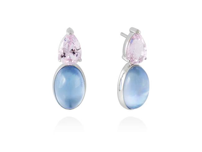 Earrings LAKE Blue in silver de Marina Garcia Joyas en plata Earrings in rhodium plated 925 sterling silver, synthetic stone water pink and mother of pearl and synthetic blue saphire doublet. (size: 2,5 cm.)