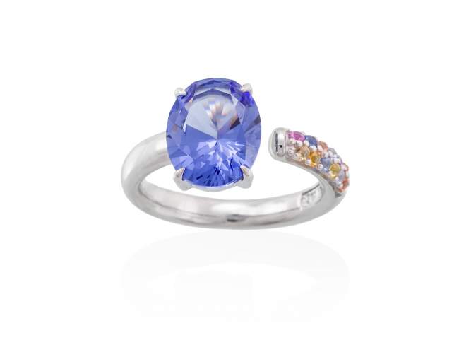 Ring LIDO Blue in silver de Marina Garcia Joyas en plata Ring in rhodium plated 925 sterling silver, multicolor cubic zirconia and synthetic stone in blue color.  
