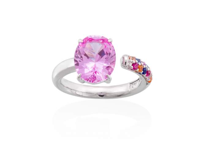 Ring LIDO Pink in silver de Marina Garcia Joyas en plata Ring in rhodium plated 925 sterling silver, multicolor cubic zirconia and synthetic pink sapphire.  