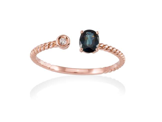Ring in 18kt. Gold and diamonds de Marina Garcia Joyas en plata Ring in 18kt rose gold with 1 diamond carat total weight 0.01  (Color: Top Wesselton (G) Clarity: SI) and 1 natural blue sapphire in oval cut 5x4 mm..