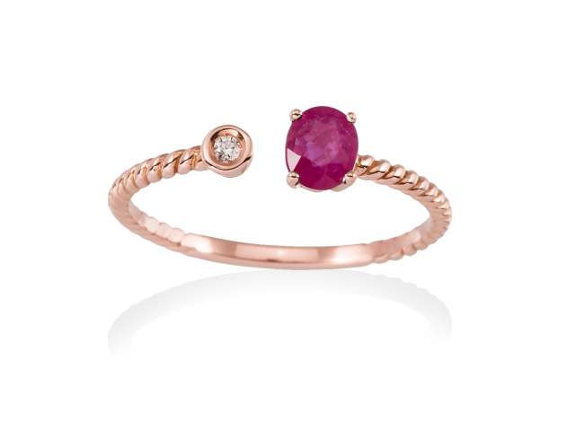 Ring in 18kt. Gold and diamonds de Marina Garcia Joyas en plata Ring in 18kt rose gold with 1 diamond carat total weight 0.01  (Color: Top Wesselton (G) Clarity: SI) and 1 natural ruby in oval cut 5x4 mm..