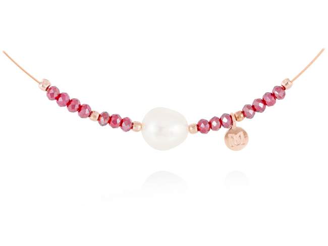 Necklace ZEN Red in rose silver de Marina Garcia Joyas en plata Necklace in 18kt rose gold plated 925 sterling silver with faceted red Strass glass and freshwater cultured pearl.  (length: 40 cm.)
