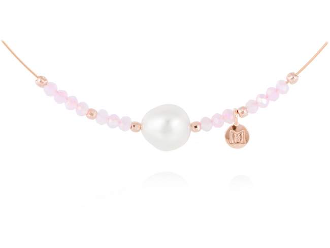 Necklace ZEN Pink in rose silver de Marina Garcia Joyas en plata Necklace in 18kt rose gold plated 925 sterling silver with faceted pink Strass glass and freshwater cultured pearl.  (length: 40 cm.)