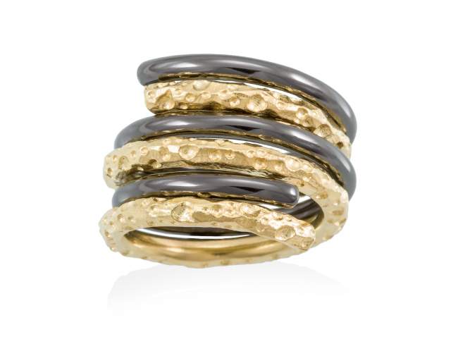 Ring COIN  in golden silver de Marina Garcia Joyas en plata Ring in 18kt yellow gold and ruthenium plated 925 sterling silver.  