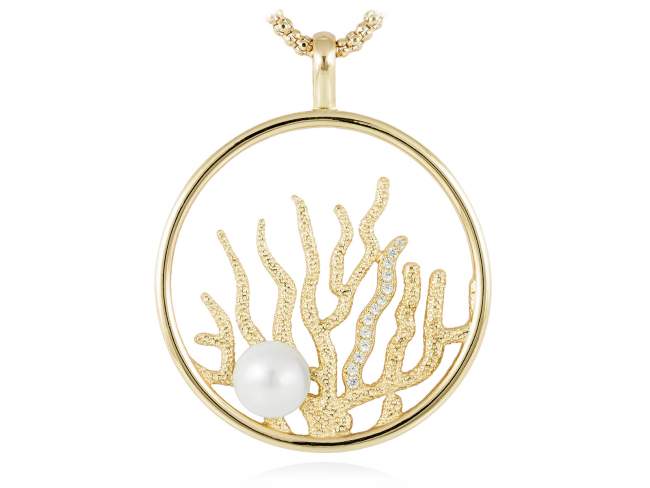 Pendant CORAL White in golden silver de Marina Garcia Joyas en plata Pendant in 18kt yellow gold plated 925 sterling silver, white cubic zirconia and freshwater cultured pearl. (size: 5 cm.)  (Chain is not included)