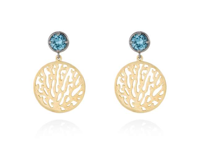 Earrings ARRECIFE Blue in golden silver de Marina Garcia Joyas en plata Earrings in 18kt yellow gold and ruthenium plated 925 sterling silver and synthetic stone in aquamarine color. (size: 3 cm.)