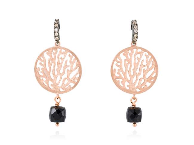 Earrings ARRECIFE Black in rose silver de Marina Garcia Joyas en plata Earrings in 18kt rose gold and ruthenium plated 925 sterling silver, cognac cubic zirconia and faceted black spinels. (size: 4 cm.)