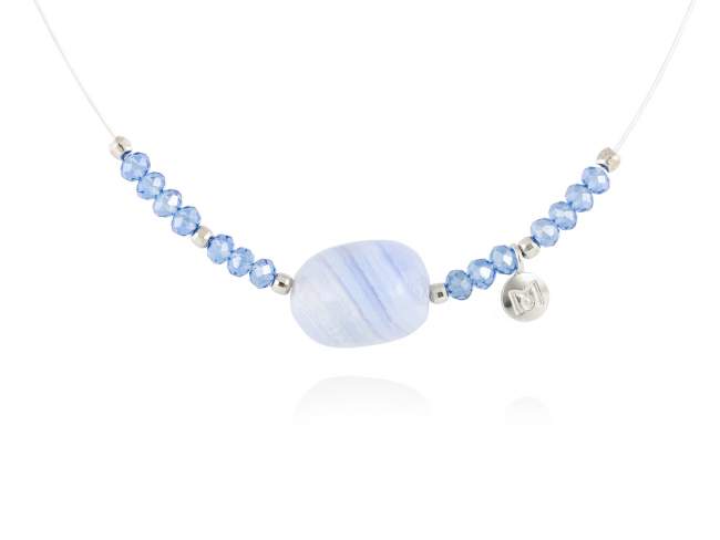 Necklace ZEN Blue in silver de Marina Garcia Joyas en plata Necklace in rhodium plated 925 sterling silver with faceted blue Strass glass and blue chalcedony cabochon. (length: 40 cm.)