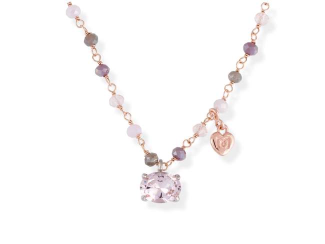 Necklace PASTEL Pink in rose silver de Marina Garcia Joyas en plata Necklace in 18kt rose gold and rhodium plated 925 sterling silver, cognac cubic zirconia and synthetic stone water pink. (length: 42+3 cm.)