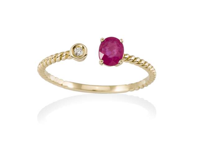Ring in 18kt. Gold and diamonds de Marina Garcia Joyas en plata Ring in 18kt yellow gold with 1 diamond carat total weight 0.01  (Color: Top Wesselton (G) Clarity: SI) and 1 natural ruby in oval cut 5x4 mm..