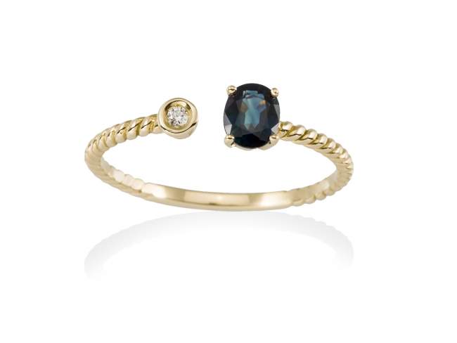 Ring in 18kt. Gold und Diamanten de Marina Garcia Joyas en plata Ring in Gelbgold  (750/1000) mit 1 Diamant Gesamtgewicht 0,01 ct. (Farbe: Top Wesselton (G) Klarheit: SI) und 1 natürlicher blauer Saphir im ovalen Schnitt 5x4 mm..