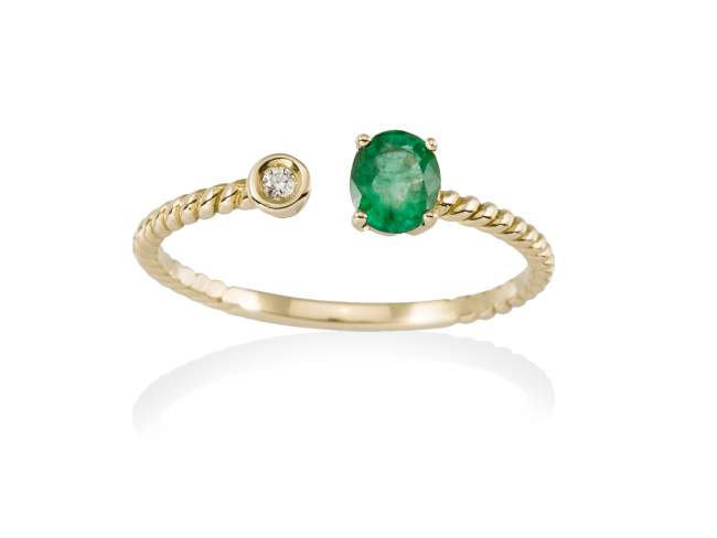 Ring in 18kt. Gold and diamonds de Marina Garcia Joyas en plata Ring in 18kt yellow gold with 1 diamond carat total weight 0.01  (Color: Top Wesselton (G) Clarity: SI) and 1 natural emerald in oval cut 5x4 mm..
