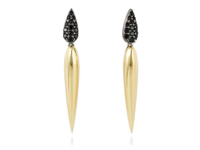 Earrings TRUCO Black in golden silver de Marina Garcia Joyas en plata Earrings in 18kt yellow gold and ruthenium plated 925 sterling silver and synthetic black spinel. (size: 5 cm.)