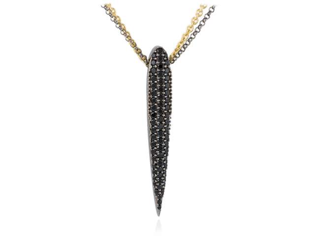 Necklace TRUCO Black in black silver de Marina Garcia Joyas en plata Necklace in 18kt yellow gold and ruthenium plated 925 sterling silver and synthetic black spinel. (Length of necklace: 42+3 cm. Size of pendant: 5 cm.)